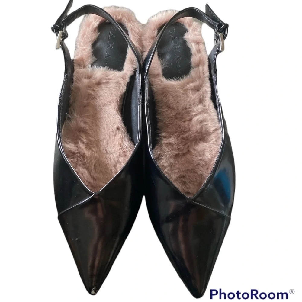 Zara Faux Fur Slingback Ballerina Flats Size 36 US 5.5-6